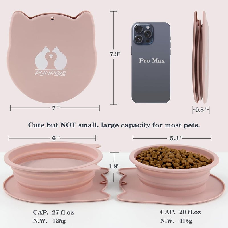 RUNROLE 2-in-1 Collapsible Silicone Dog Travel Bowls, Slot Together and Use Separately, Portable Pet Food Water Bowls, Foldable Cat Feeding Watering Dishes, 20OZ+27OZ(Blush Pink) - Image 2